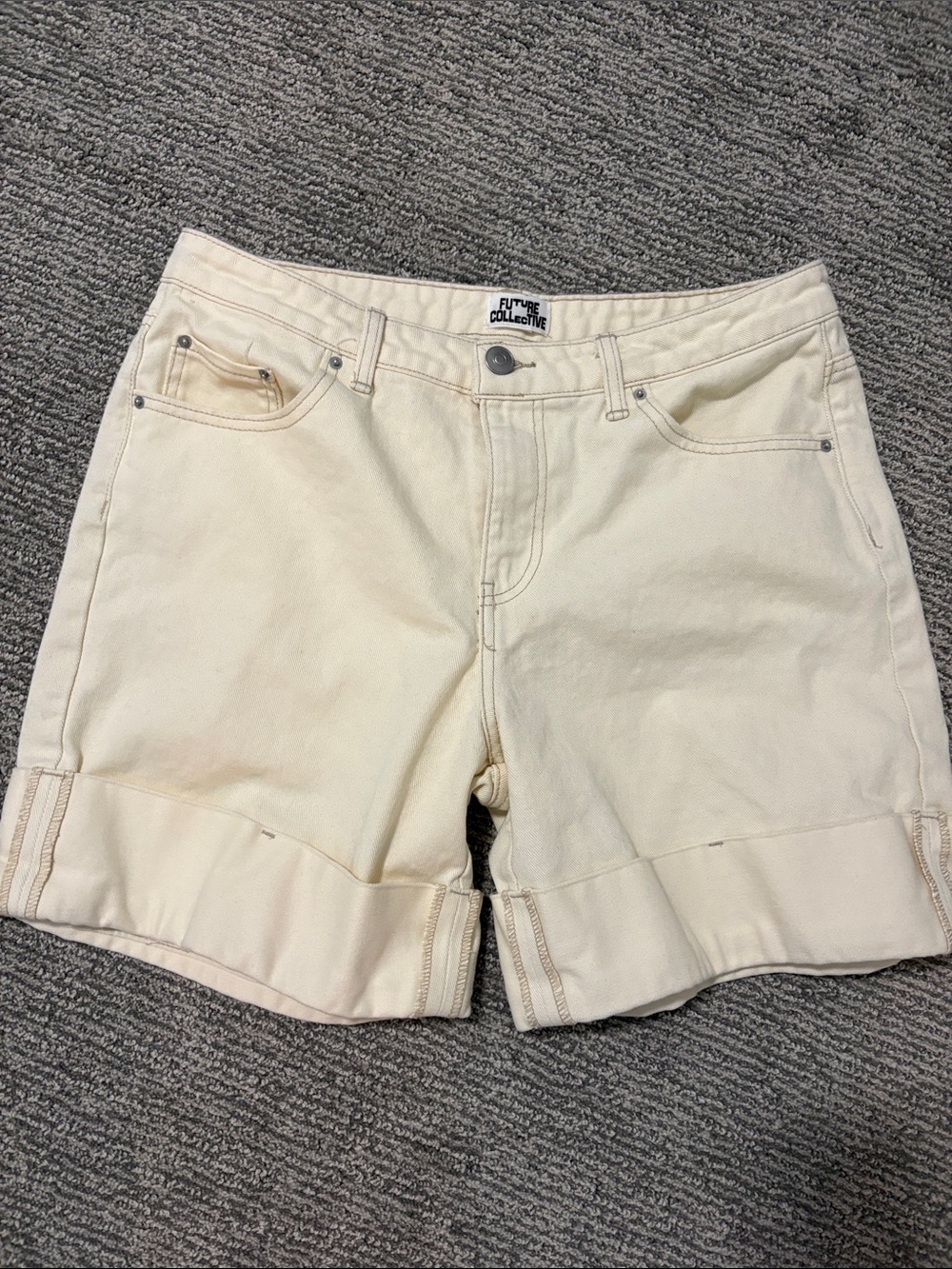 Future Collective Cream Men's Denim Shorts with Rolled Hem